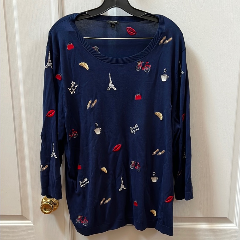 Talbots Parisian Navy Knit Sweater with 3/4 length sleeves. Never worn , NWOT
